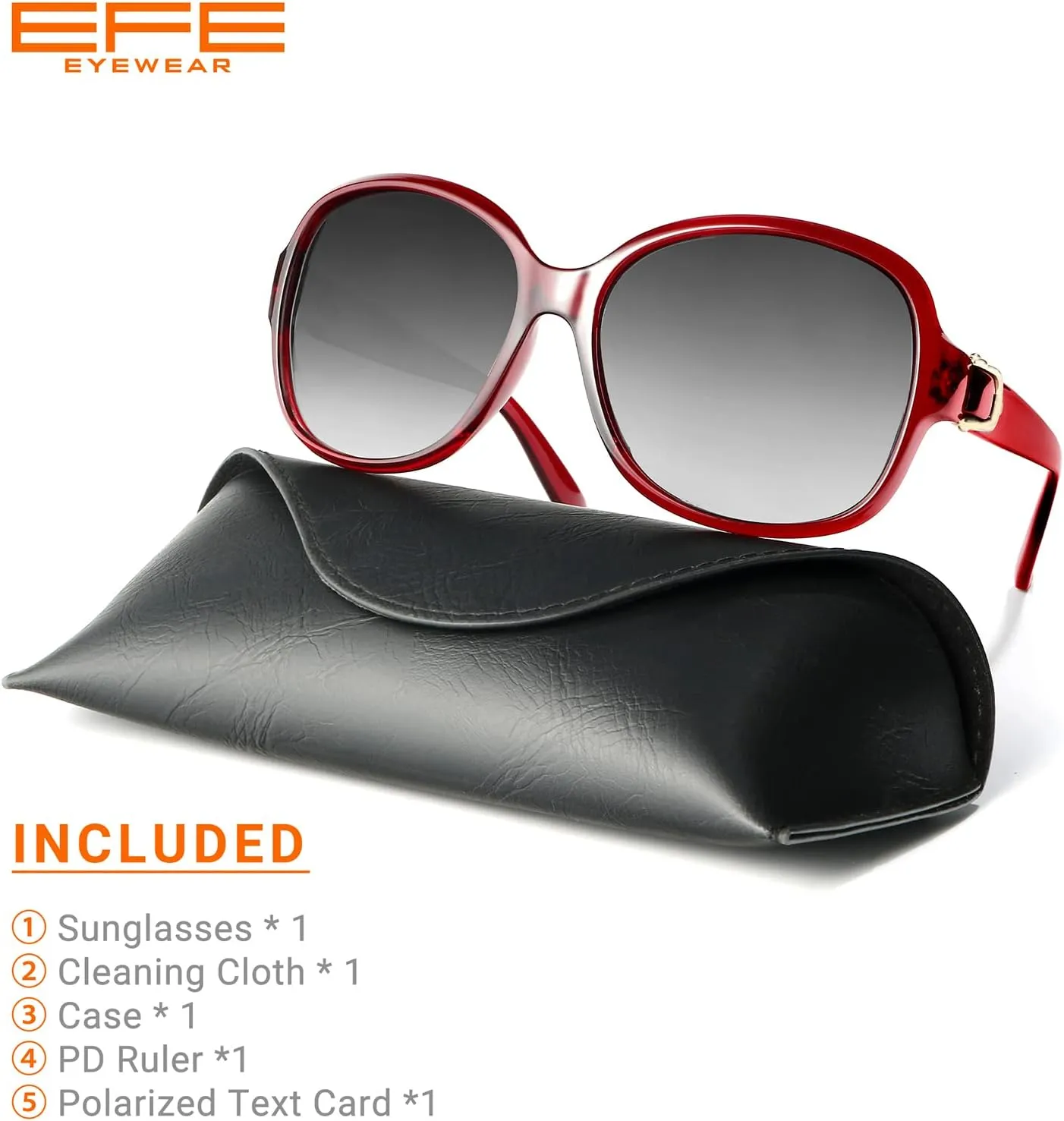 EFE Classic Oversized Polarized Sunglasses for Women Composite TR90 Frame UV 400 Protection Fashion Retro Eyewear