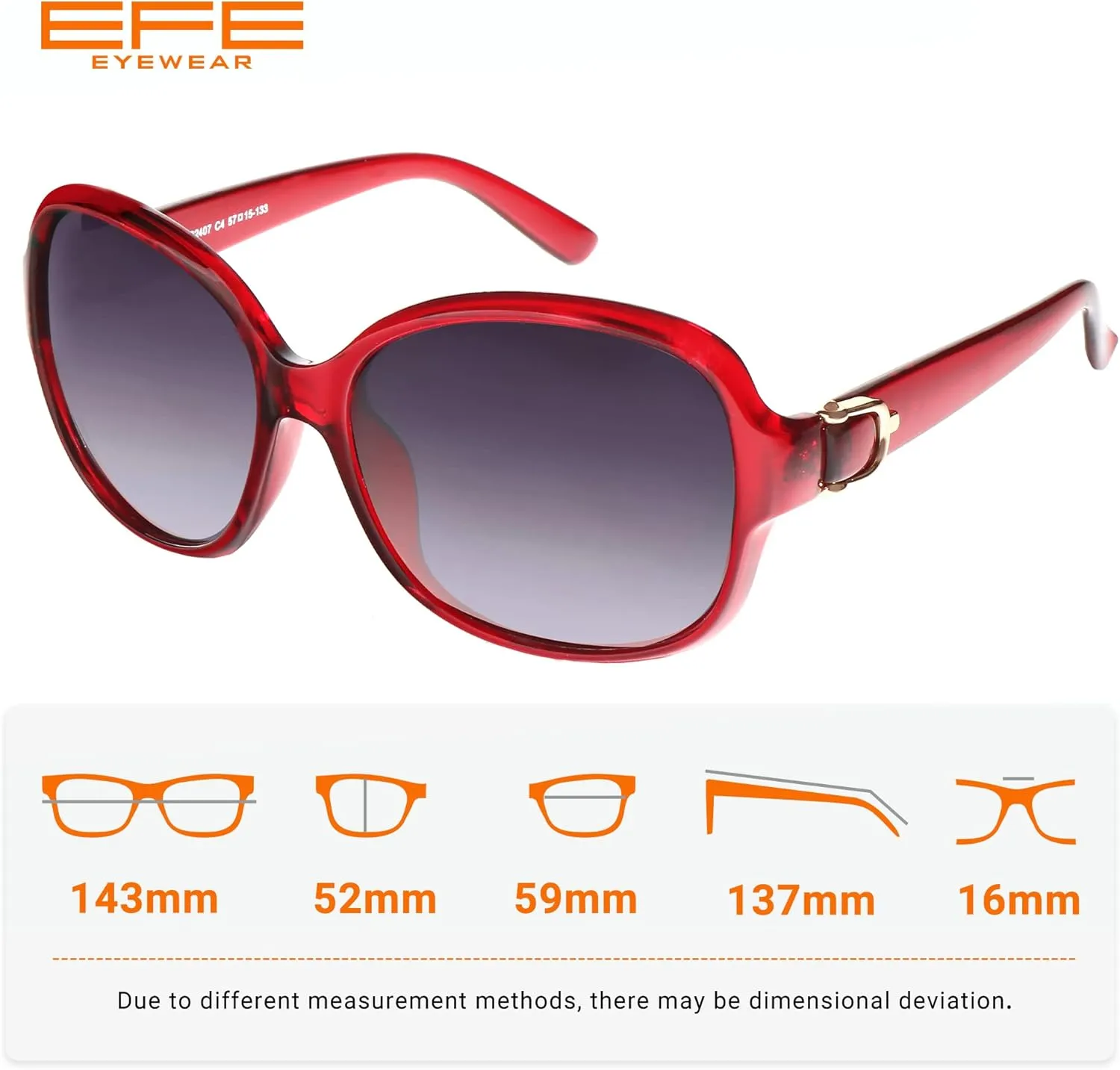 EFE Classic Oversized Polarized Sunglasses for Women Composite TR90 Frame UV 400 Protection Fashion Retro Eyewear