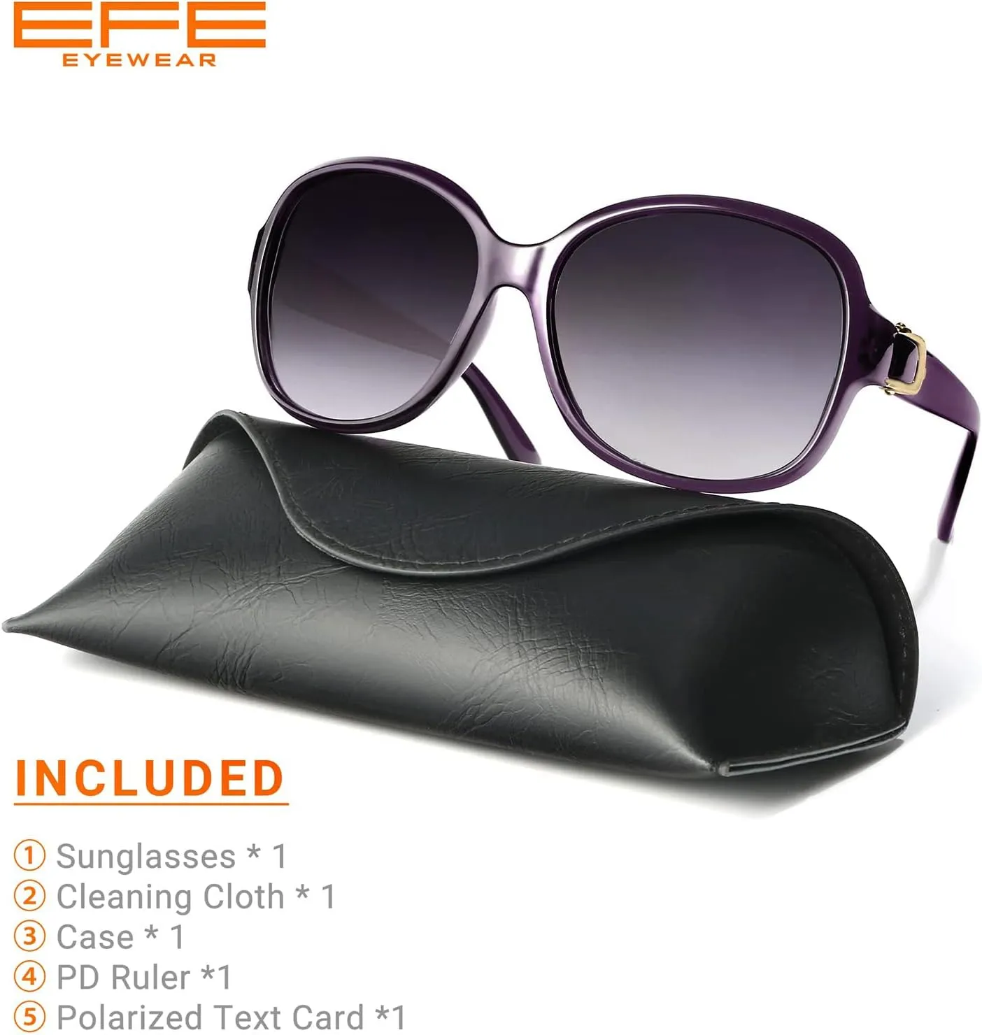 EFE Classic Oversized Polarized Sunglasses for Women Composite TR90 Frame UV 400 Protection Fashion Retro Eyewear