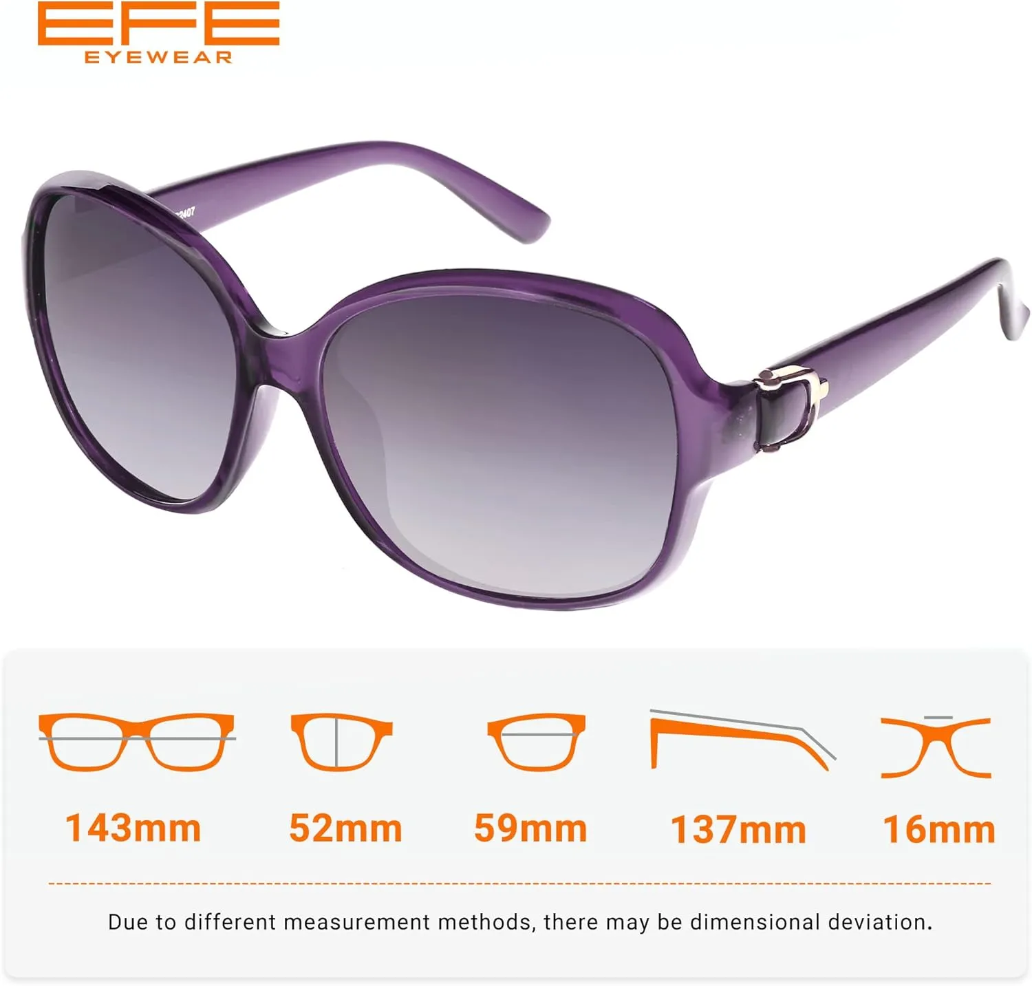 EFE Classic Oversized Polarized Sunglasses for Women Composite TR90 Frame UV 400 Protection Fashion Retro Eyewear