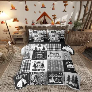 Erosebridal Rv Bedding Sets 7 Piece Plaid Camper Bed in A Bag Queen Rustic Farmhouse Camping Bunk Comforter Set Camper Accessories for Travel Trailers,Woodland Travel Bed Set for Kids Boys Men