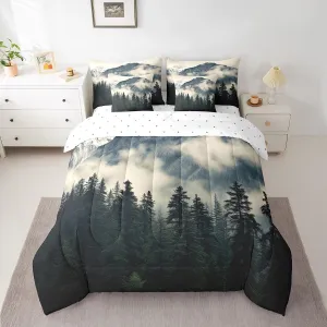 Erosebridal Smoky Mountain Bed in A Bag King Comforter Set 7 Piece Misty Trees Sheet Set for Kids Adults National Park Bedding Set Natural Scenery Bed Set