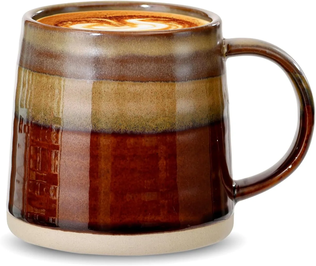 Farmhouse Ceramic Coffee Mug 13 oz Handmade Tea Cup with Large Handle, Wide Bottom Coffee Mugs for Home Office, Holiday Birthday Christmas Gift Mug for Men Women Mom Father and Friends, Chocolate Tone