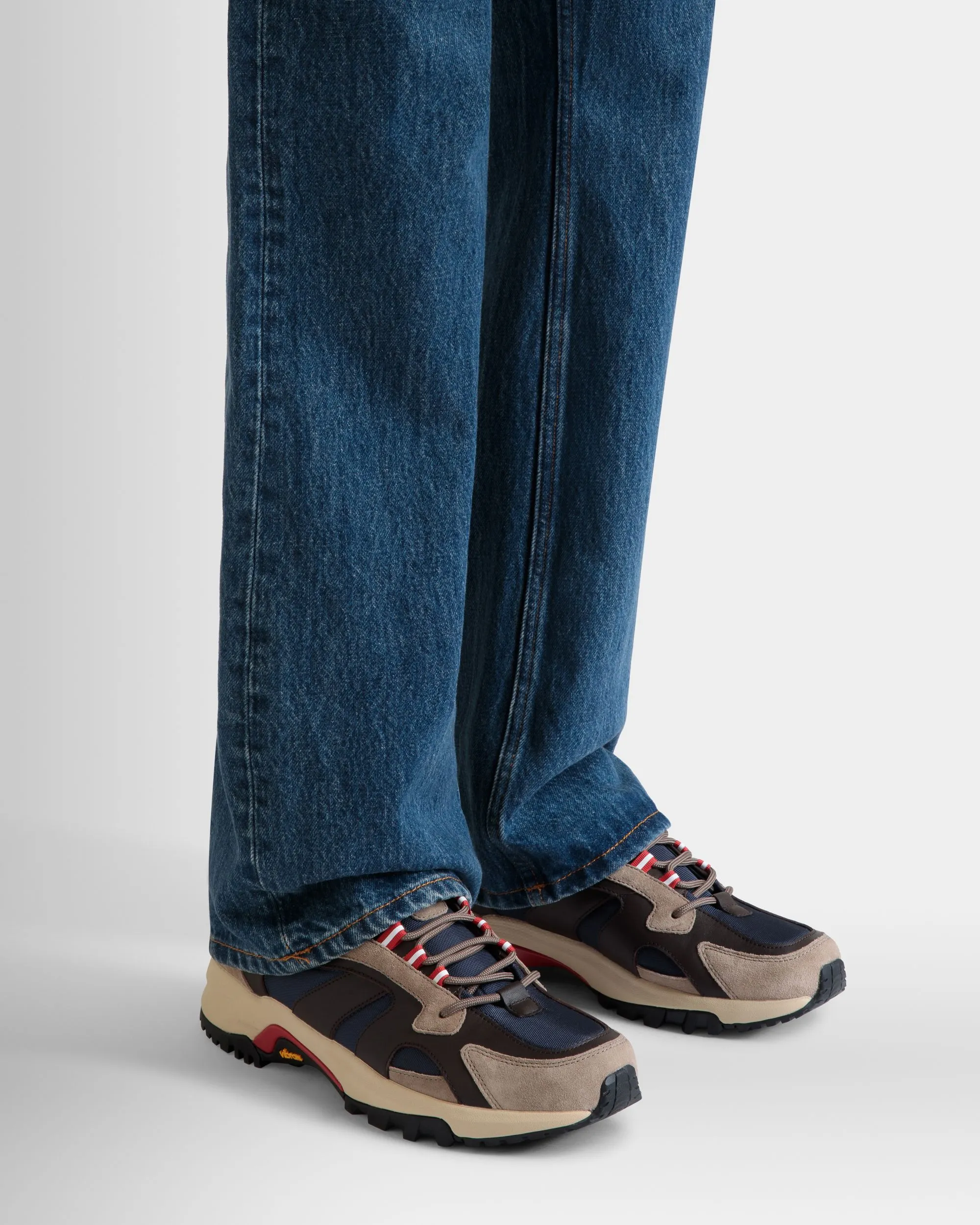 Faster Sneaker in Taupe and Ebano Leather and Nylon