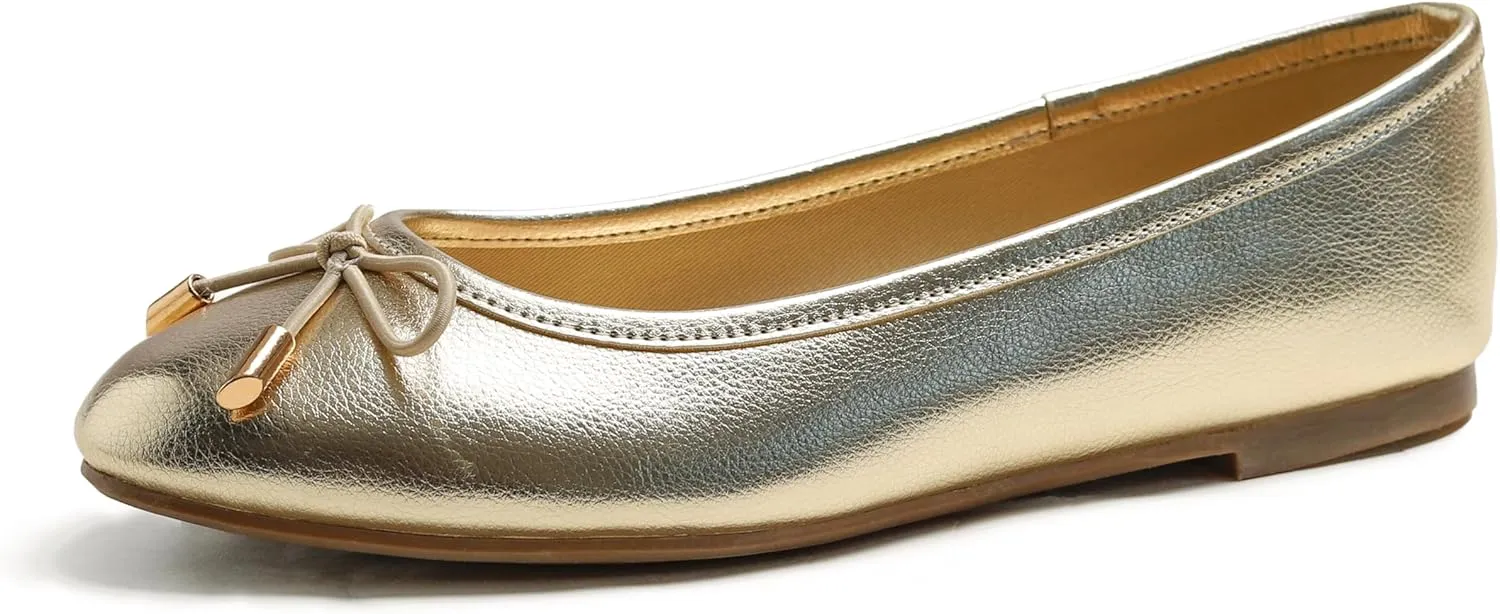 FEVERSOLE Women's Soft Cushion Comfort Round Toe Metal Trim Fashion Ballet Flats Walking Shoes