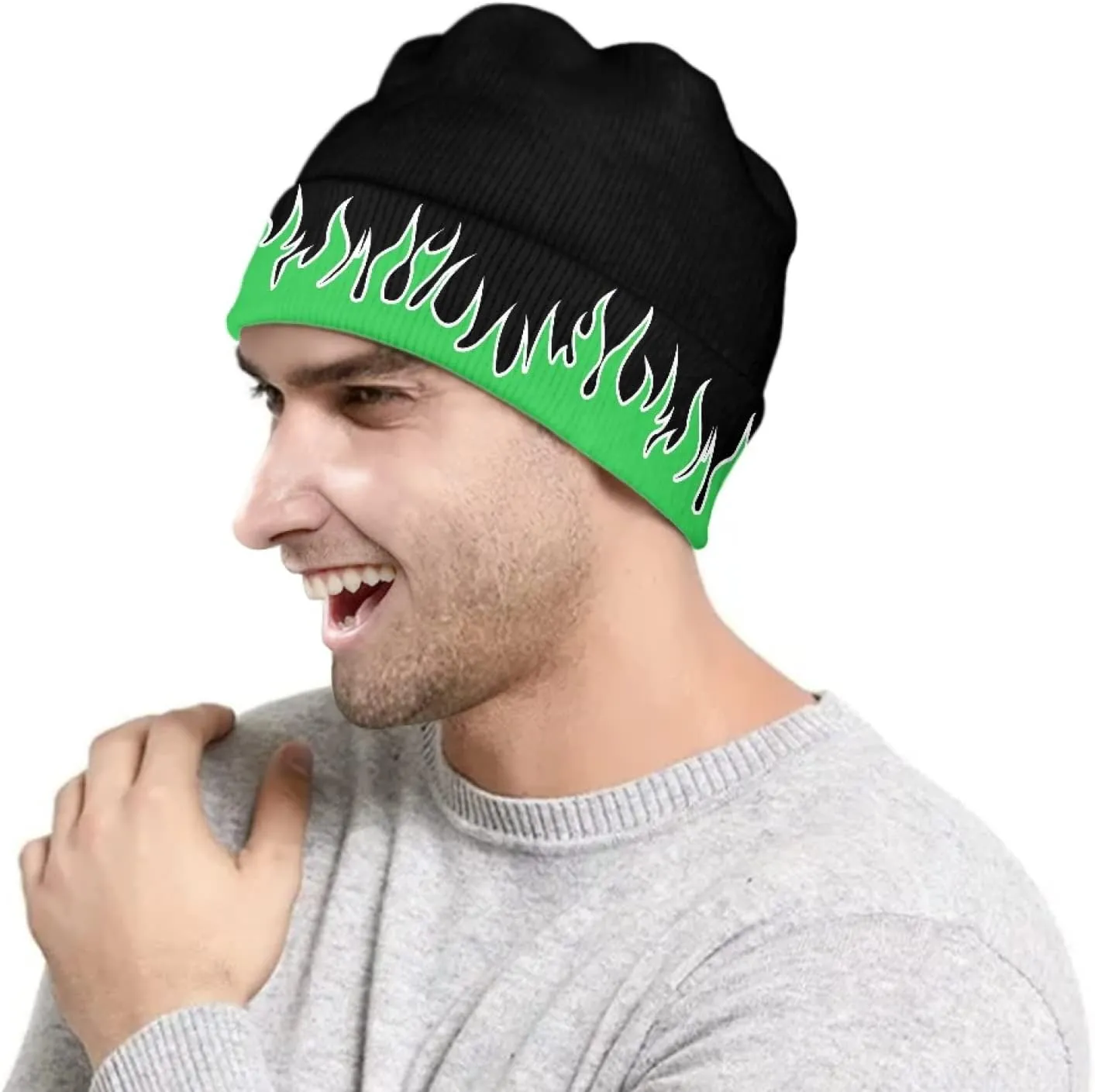 Fire Flame Beanie Hats for Men Women Soft Warm Graphic Beanie Novelty Funny Cuffed Skull Caps Winter Hat