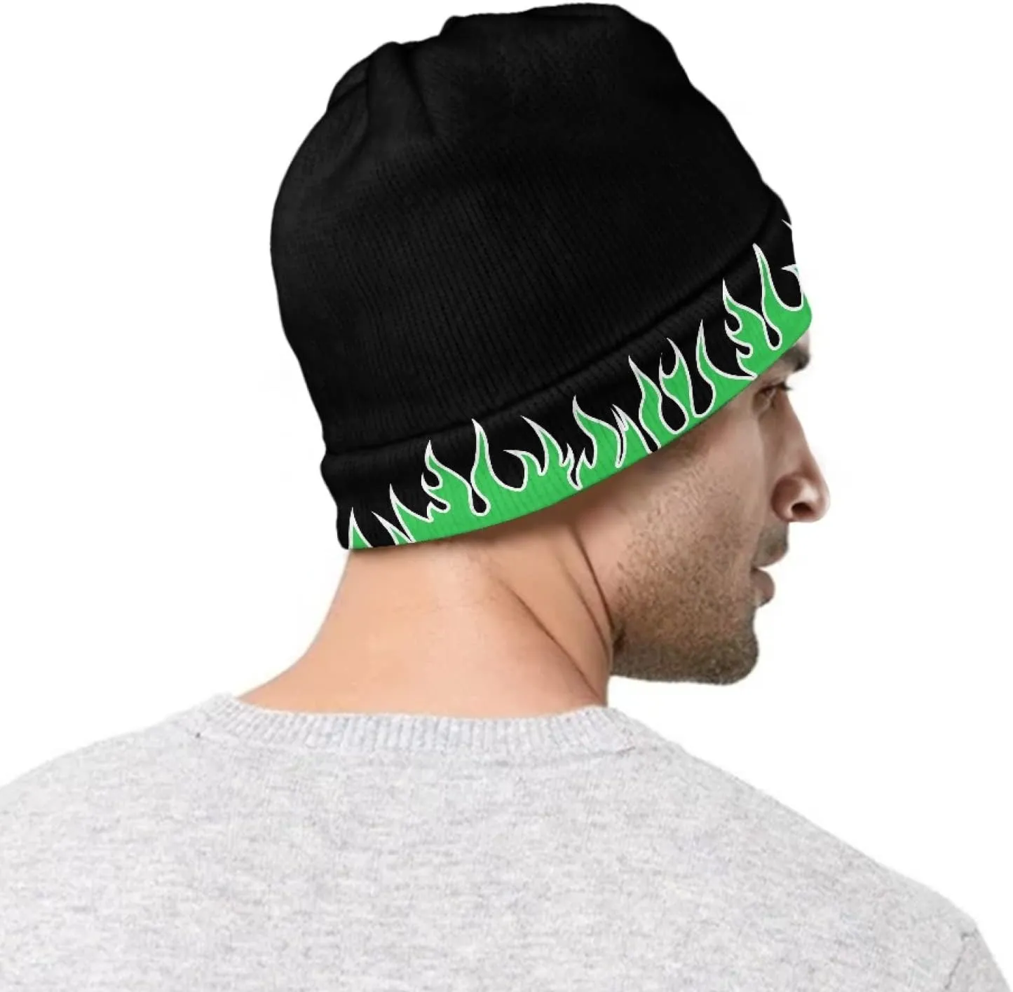 Fire Flame Beanie Hats for Men Women Soft Warm Graphic Beanie Novelty Funny Cuffed Skull Caps Winter Hat