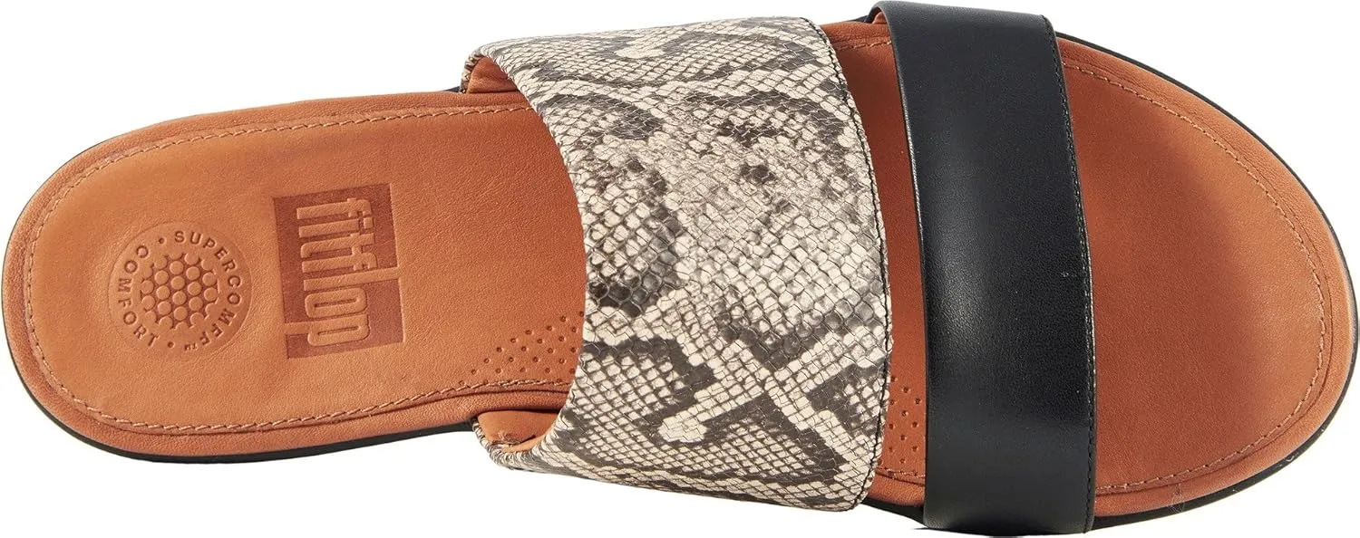 FitFlop Womens Delta Slide Leather Snake Print Sandal