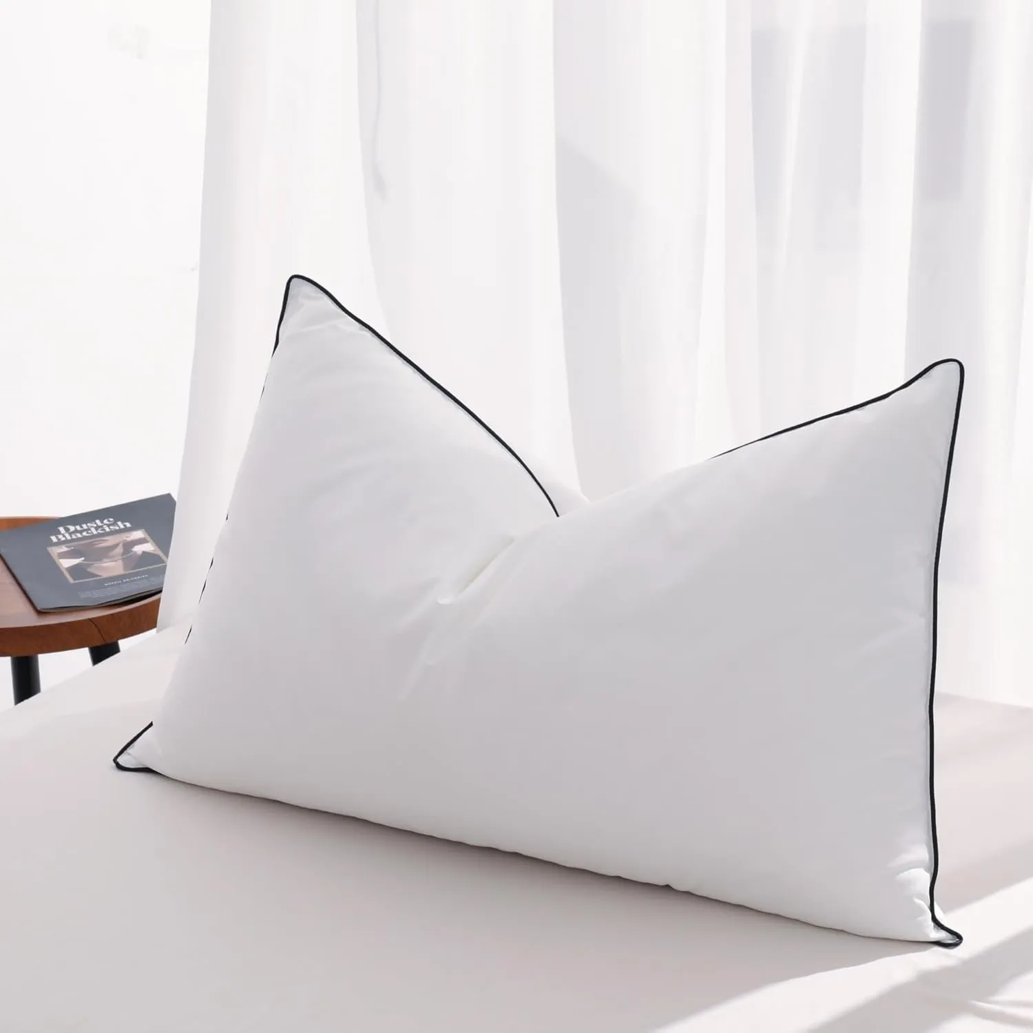 Flat Feather Down Pillows Pillows for Sleeping Queen Size Set of 1, Thin Hotel Pillow 1 Pack with Airyfil™ Fillings, Soft Bed Pillow for Stomach, Back Sleepers, Soft, 20×30 in.