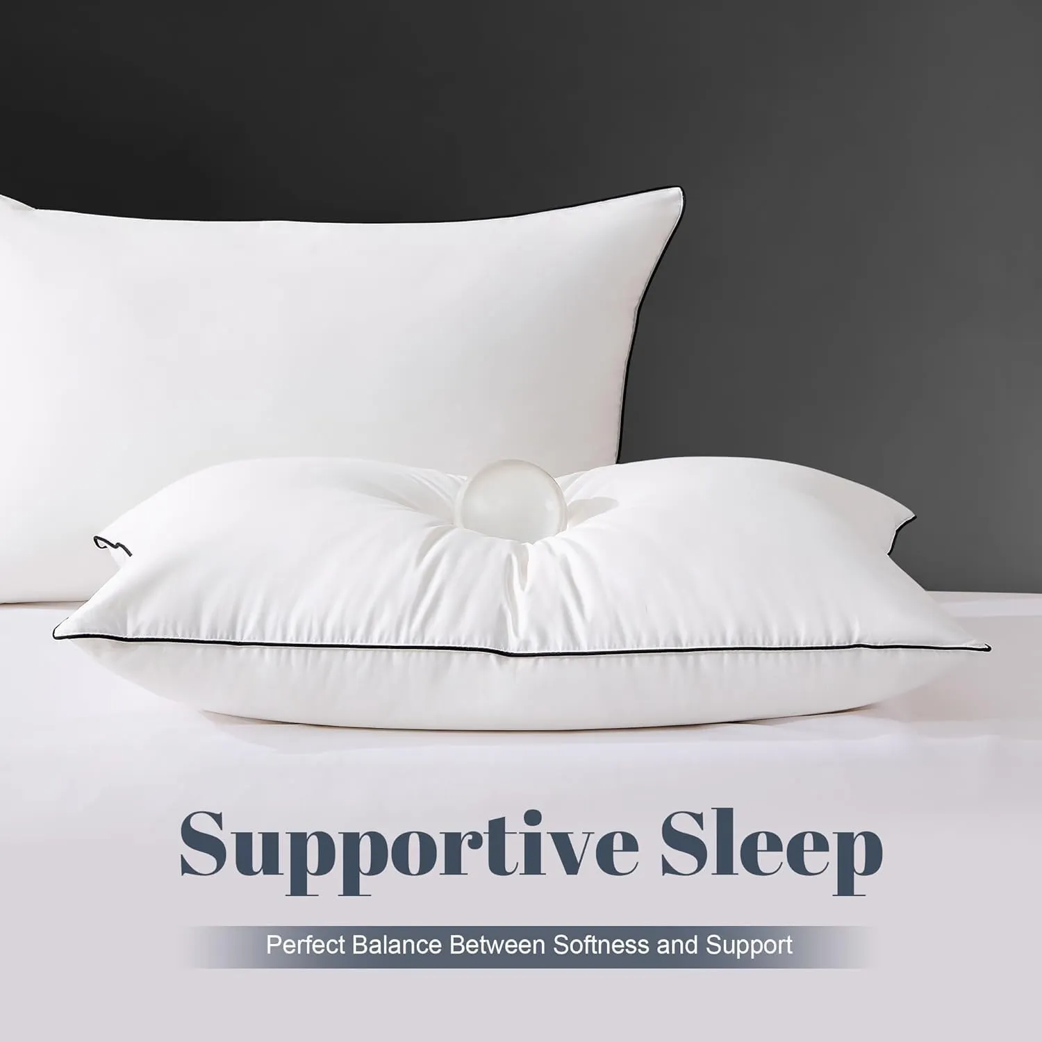 Flat Feather Down Pillows Pillows for Sleeping Queen Size Set of 1, Thin Hotel Pillow 1 Pack with Airyfil™ Fillings, Soft Bed Pillow for Stomach, Back Sleepers, Soft, 20×30 in.