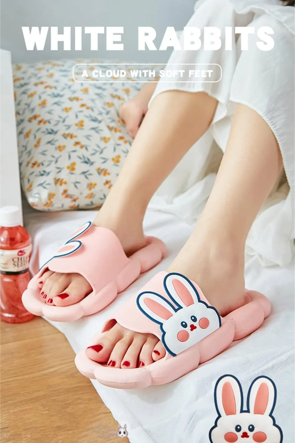 Floette Cute Slide Sandals Kawaii Slippers Shower Non-Slip Bathroom Spa Sandals Comfort Lightweight for Couple Lovers