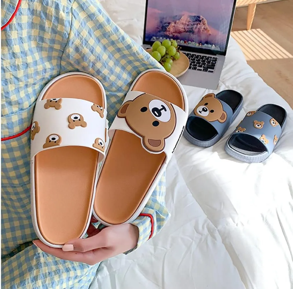 Floette Cute Slide Sandals Kawaii Slippers Shower Non-Slip Bathroom Spa Sandals Comfort Lightweight for Couple Lovers