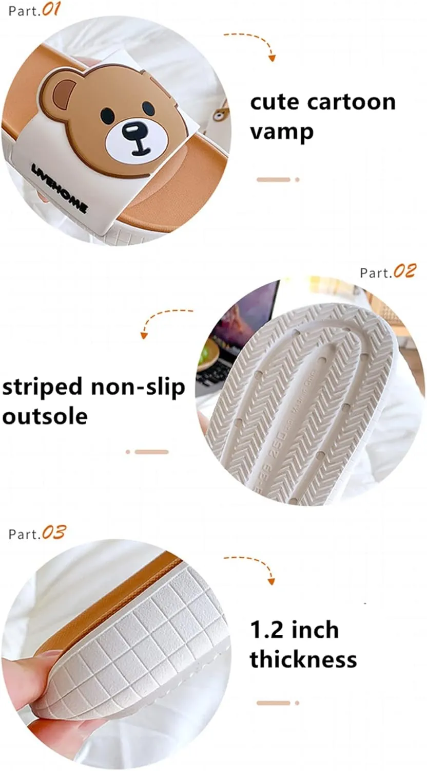 Floette Cute Slide Sandals Kawaii Slippers Shower Non-Slip Bathroom Spa Sandals Comfort Lightweight for Couple Lovers