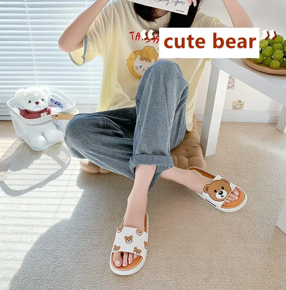 Floette Cute Slide Sandals Kawaii Slippers Shower Non-Slip Bathroom Spa Sandals Comfort Lightweight for Couple Lovers