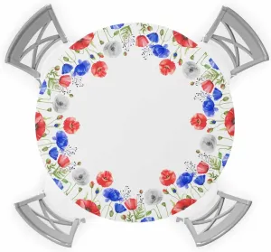 Floral Round Tablecloth with Elastic, Red and Blue Flowers Waterproof Fitted Table Cloth, Farmhouse Country Vintage Table Cover for Party Picnic, Camping, Dining, Indoor and Outdoor 55"-60"