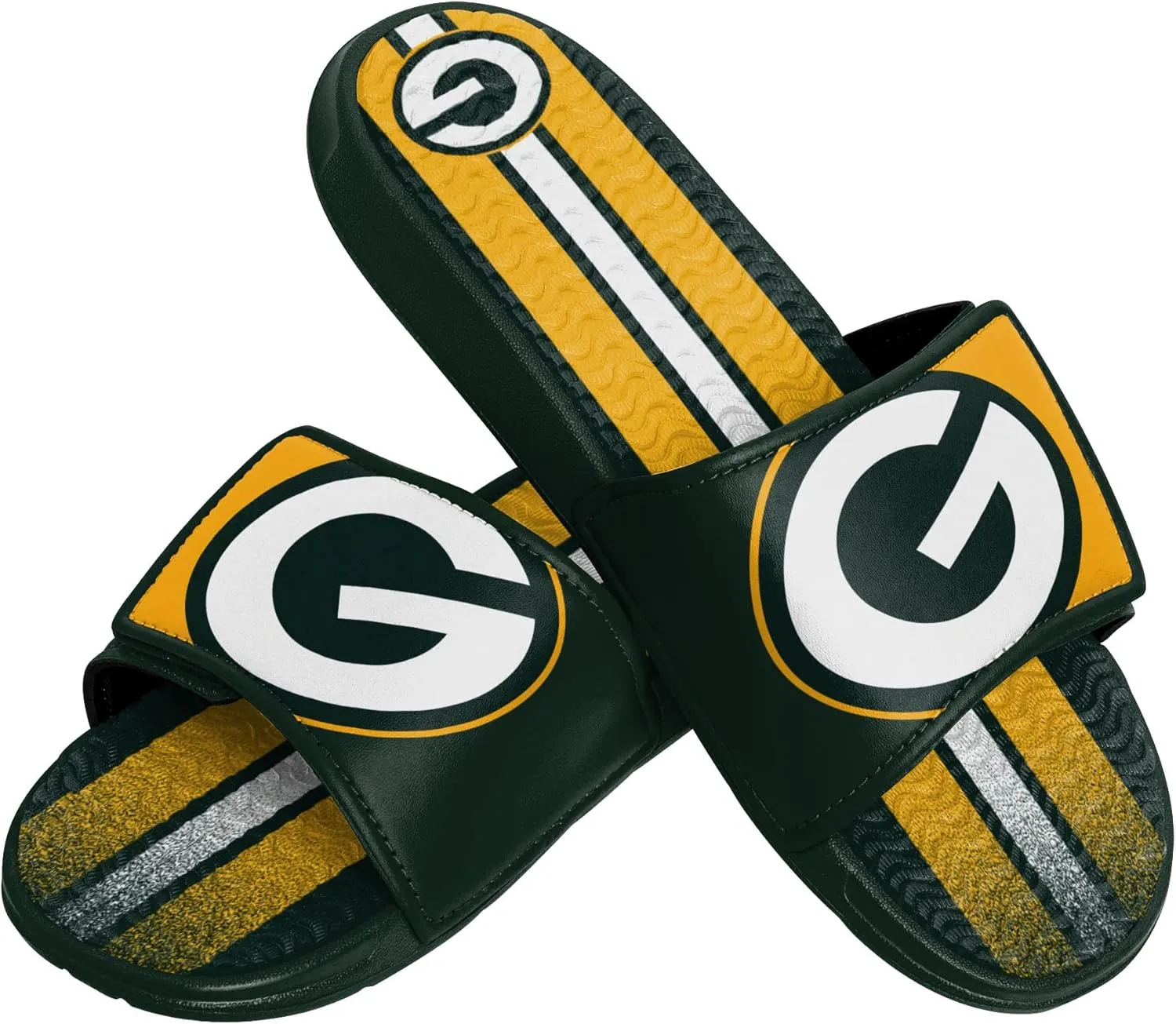 FOCO Green Bay Packers NFL Mens Team Stripe Gel Slide - S