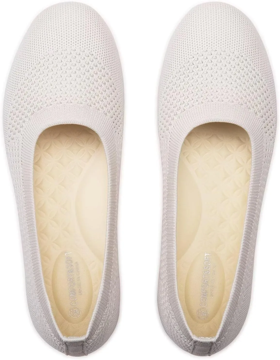Frank Mully Women's Wide Width Flats Ballet Flats Round Toe Knit Flat Shoes with Arch Support Wide Toe Box