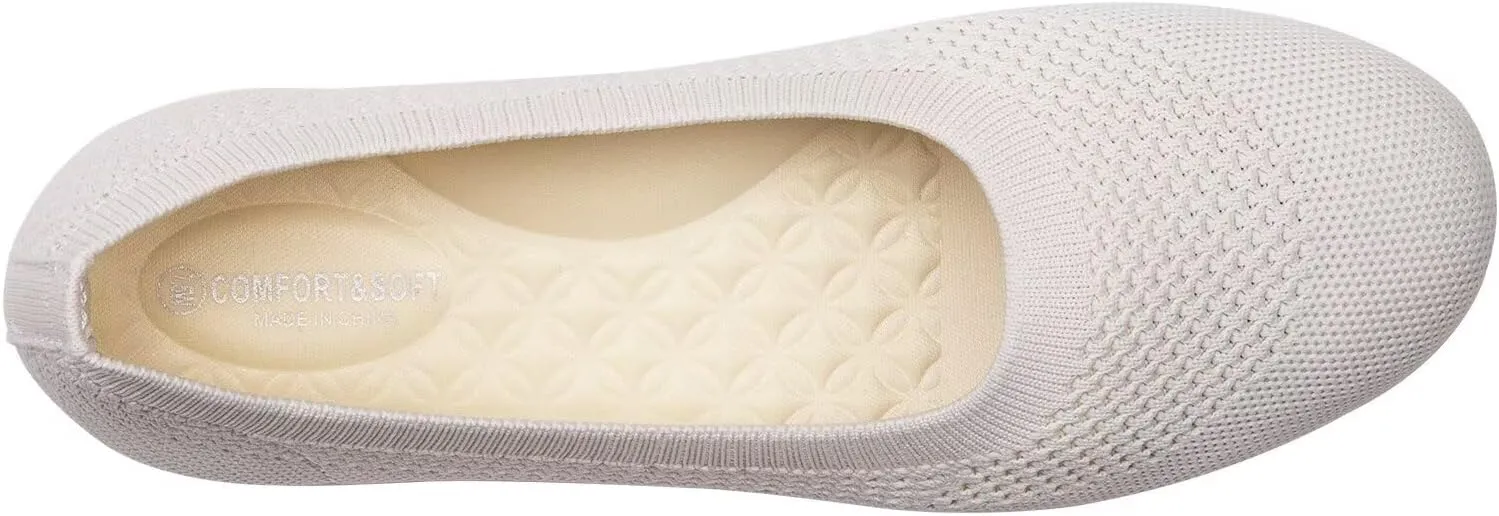 Frank Mully Women's Wide Width Flats Ballet Flats Round Toe Knit Flat Shoes with Arch Support Wide Toe Box
