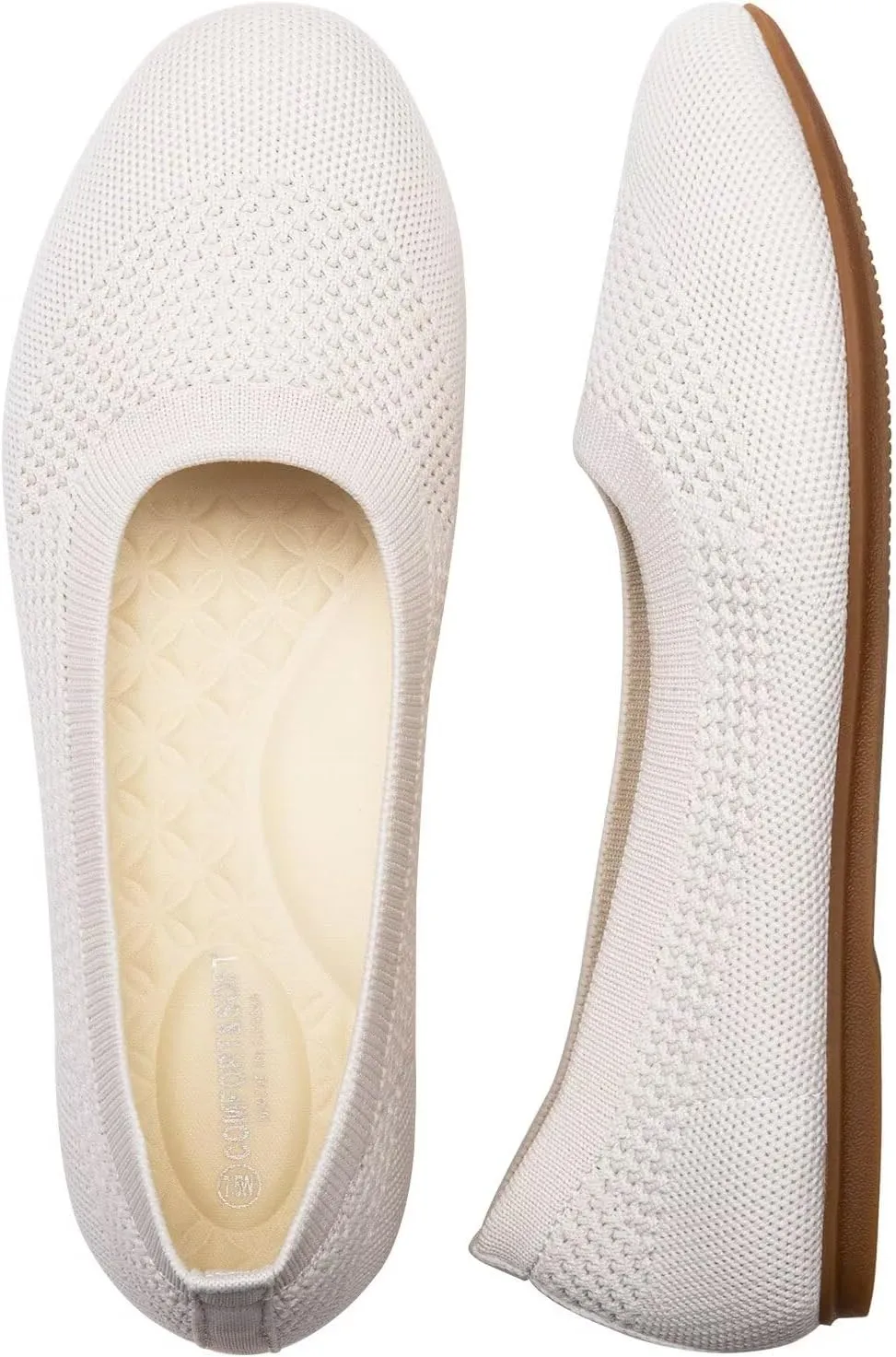 Frank Mully Women's Wide Width Flats Ballet Flats Round Toe Knit Flat Shoes with Arch Support Wide Toe Box