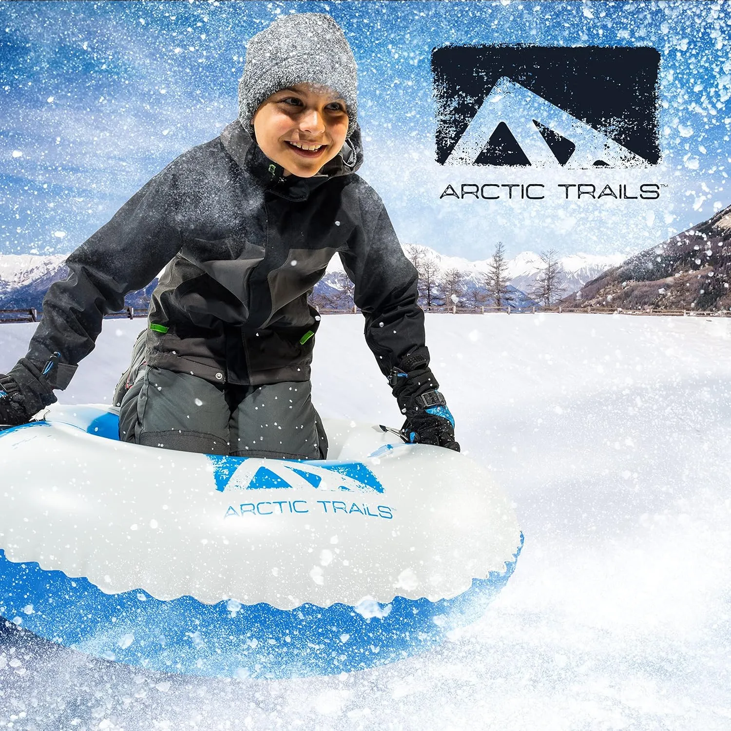 Franklin Sports Inflatable Snow Tubes   Sleds for Kids   Adults - Arctic Trails Single   Double Snow Inner Tubes   Sleds - Heavy Duty Inflatable PVC Sleds - Fun Winter Kids Toy for Snow Days