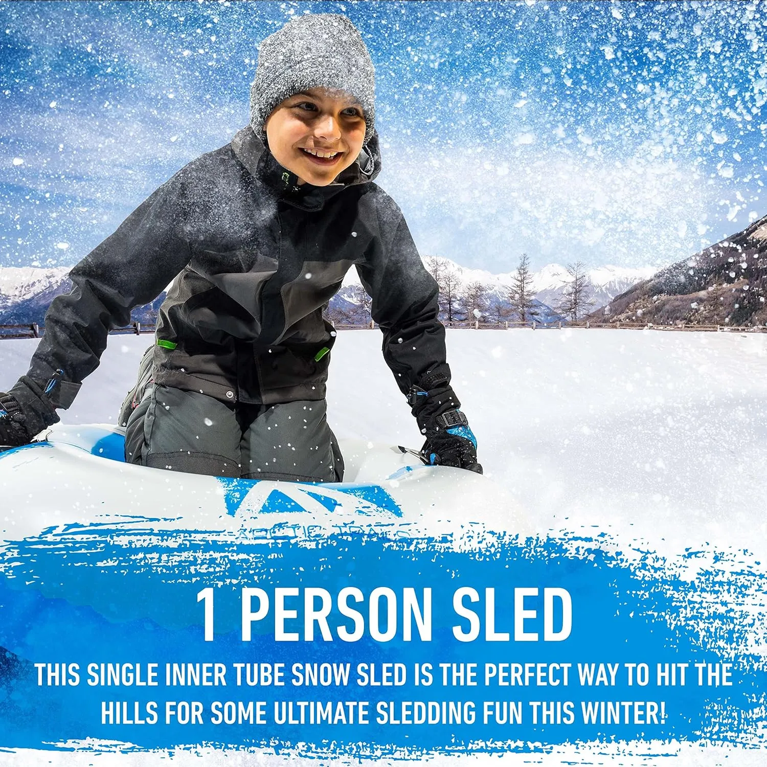 Franklin Sports Inflatable Snow Tubes   Sleds for Kids   Adults - Arctic Trails Single   Double Snow Inner Tubes   Sleds - Heavy Duty Inflatable PVC Sleds - Fun Winter Kids Toy for Snow Days