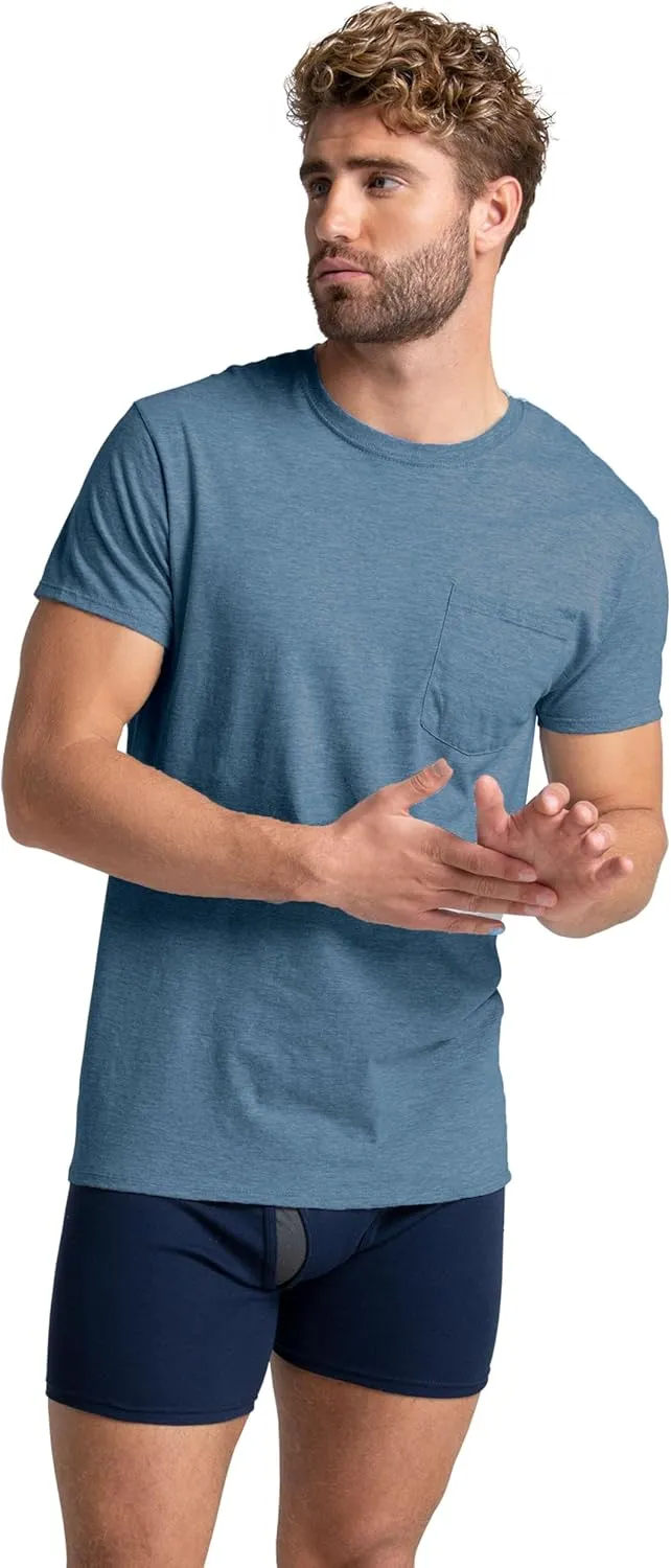 Fruit of the Loom Men's Tee Undershirts, Moisture Wicking & Tag Free, Short Sleeve Pocket T-Shirts