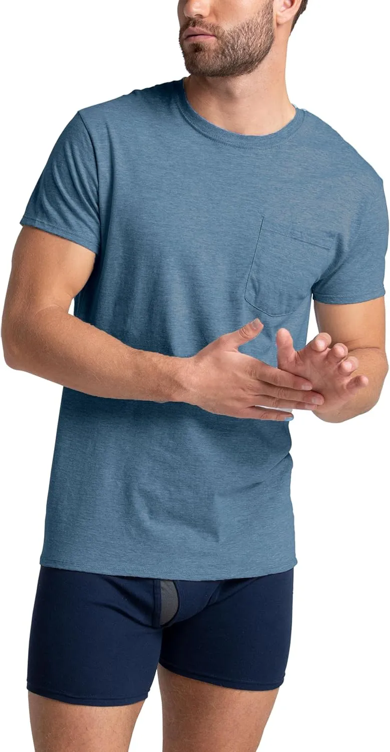 Fruit of the Loom Men's Tee Undershirts, Moisture Wicking & Tag Free, Short Sleeve Pocket T-Shirts
