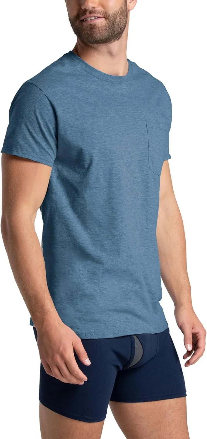Fruit of the Loom Men's Tee Undershirts, Moisture Wicking & Tag Free, Short Sleeve Pocket T-Shirts