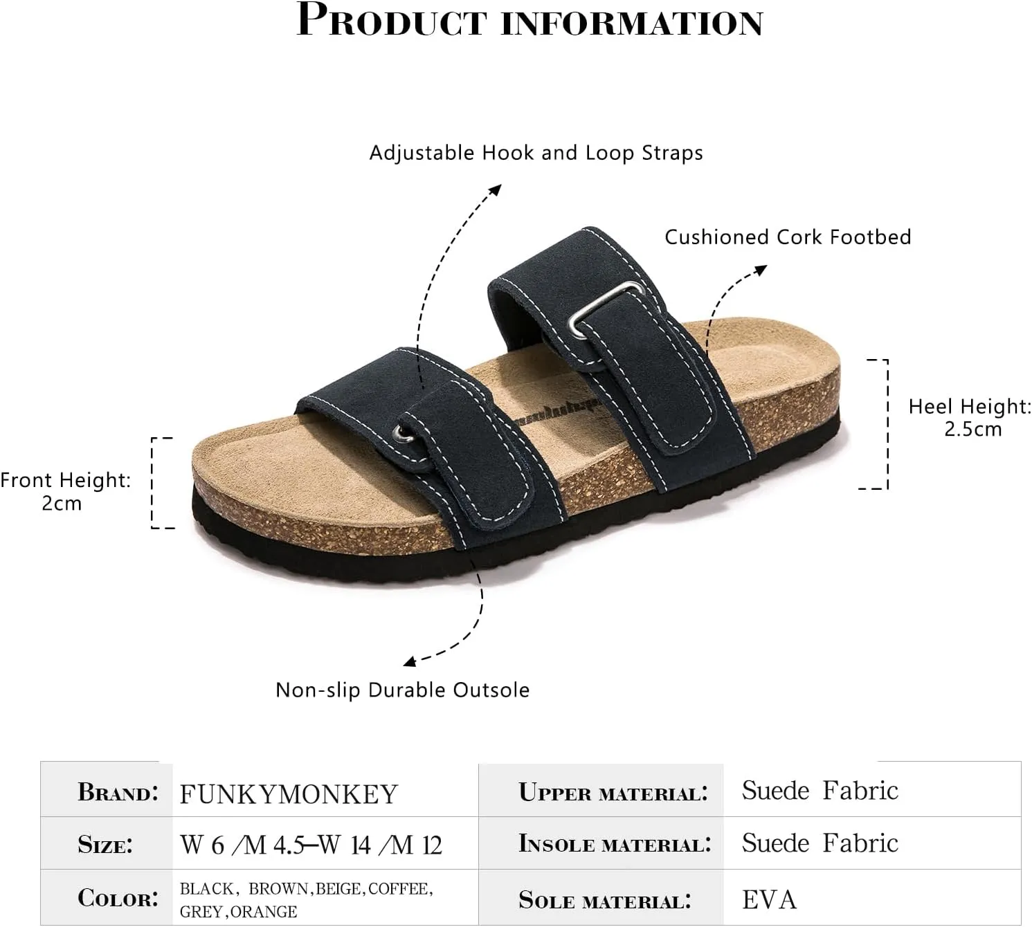 FUNKYMONKEY Unisex Slide Sandals Adjustable Double Buckle with Soft Footbed Comfort Slides for Women and Men