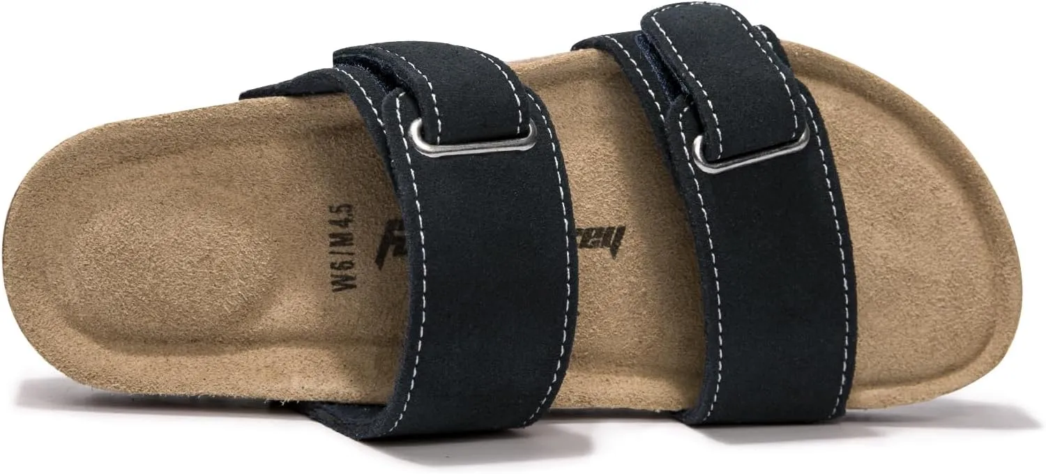 FUNKYMONKEY Unisex Slide Sandals Adjustable Double Buckle with Soft Footbed Comfort Slides for Women and Men