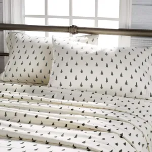 G.H. Bass Spruce Trees 100% Cotton Flannel Sheet Set, Flat, Fitted, 2 Pillowcases, Queen, Forest Green