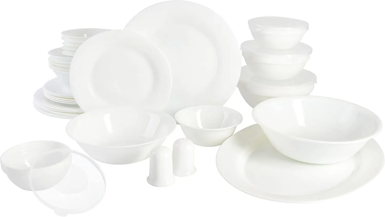 Gibson Home Ultra Break and Chip Resistant Dinnerware Set, Soft Round: Service for 6 (36pcs), Opal Glass