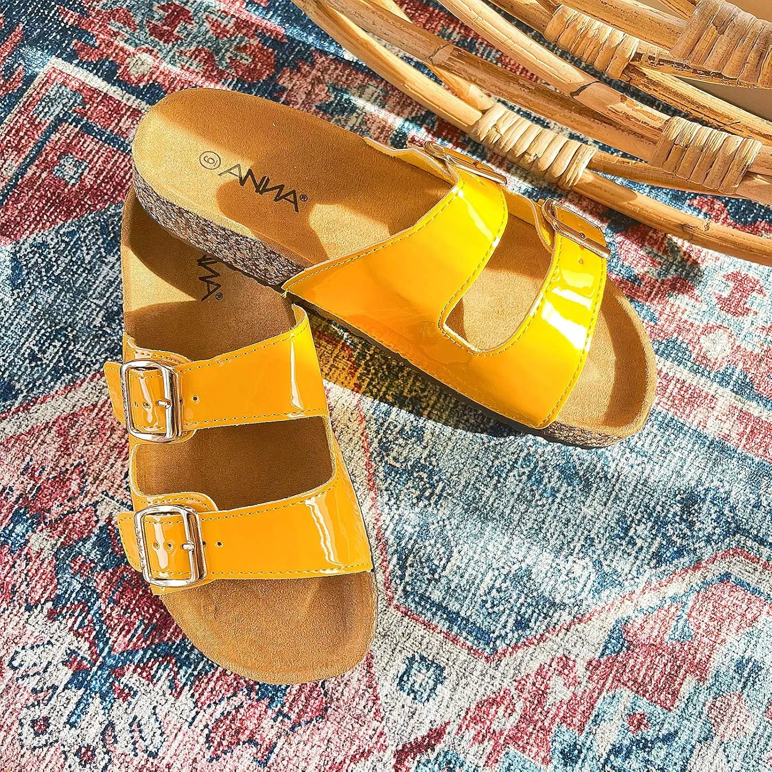 Glory Women's Slide Sandals Cork Footbed Double Buckle
