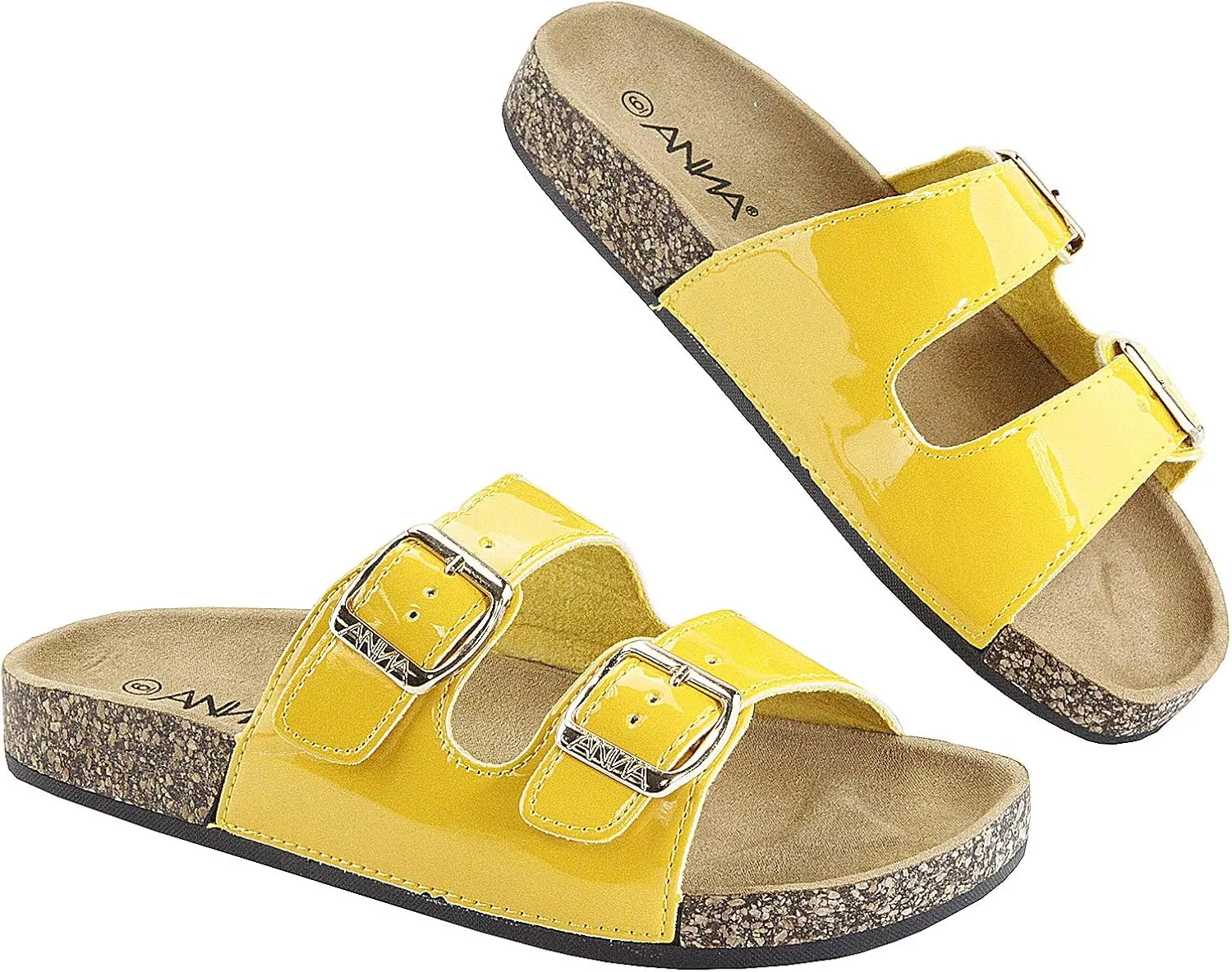 Glory Women's Slide Sandals Cork Footbed Double Buckle