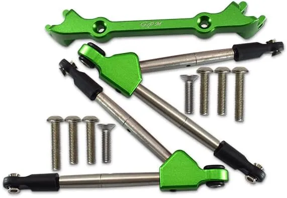 GPM For Traxxas Rustler 4X4 VXL 67076-4 Aluminum Front Tie Rods With Stabilizer For C Hub - 11Pc Set Green