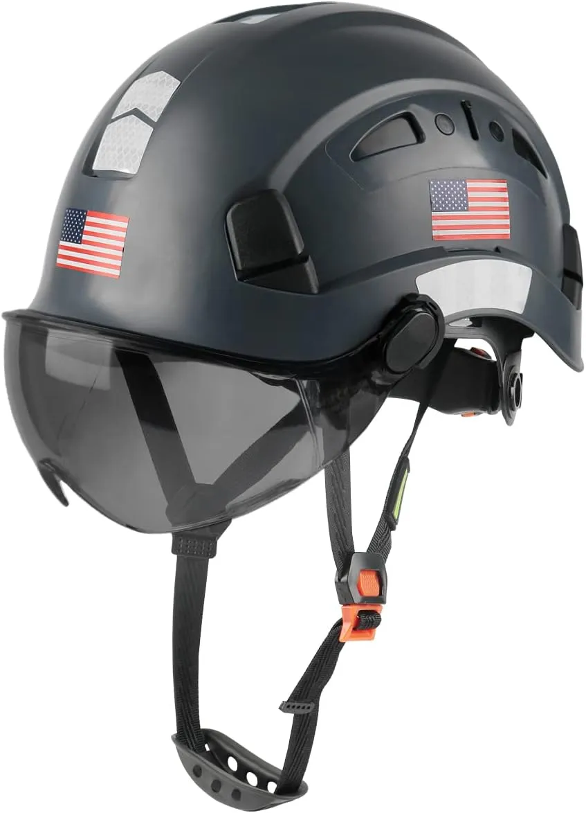 GREEN DEVIL Safety Helmet Hard Hat with Visor Chinstrap Adjustable Lightweight Vented ABS Work Helmet for Men and Women 6-Point Suspension ANSI Z89.1 Approved Ideal for Industrial & Construction