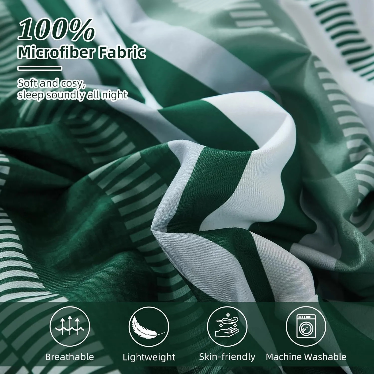 Green Queen Comforter Set 7 Pieces, Boho Striped Bed in a Bag Queen Size Soft Microfiber All Season Bedding Set with Comforter, Sheets, Pillowcases & Shams