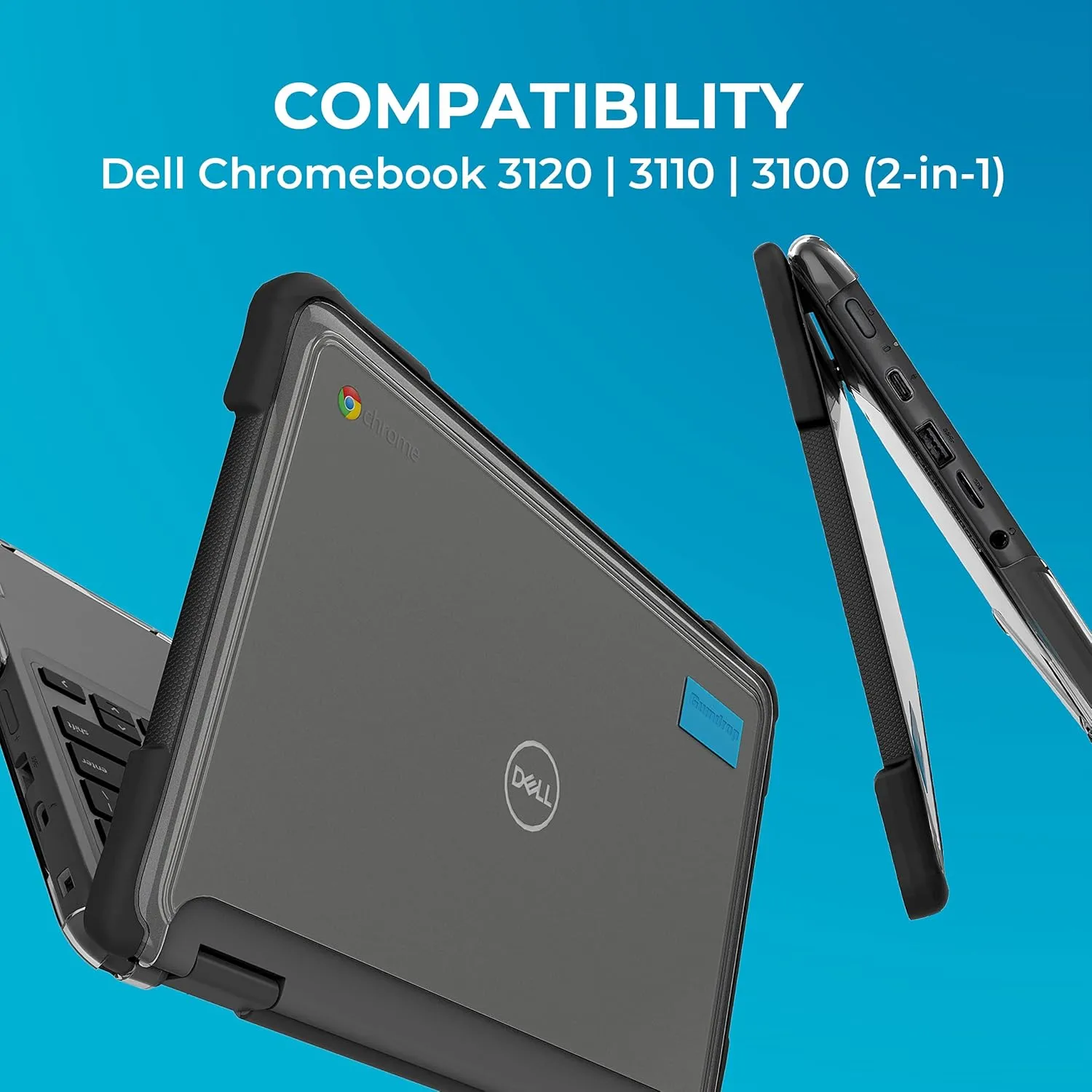 Gumdrop SlimTech Chromebook Case for 11.6 inch Dell Chromebook 3120 | 3110 | 3100 (2-in-1) Protective Sleek Snap On Hard Shell Laptop Cover for Kids Students School Work Office - Black