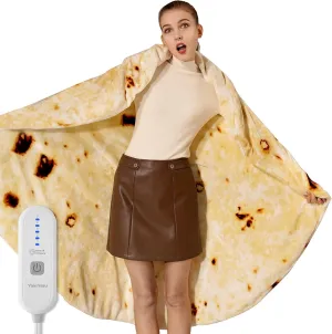 Heated Blanket Throw 60" x 60" Round Electric Blanket Double Sided Flannel, 5 Heat Levels, 10 Hours Auto-Off, Burritos Heating Blanket Funny Realistic Heated Throw, Machine Washable, for Mother