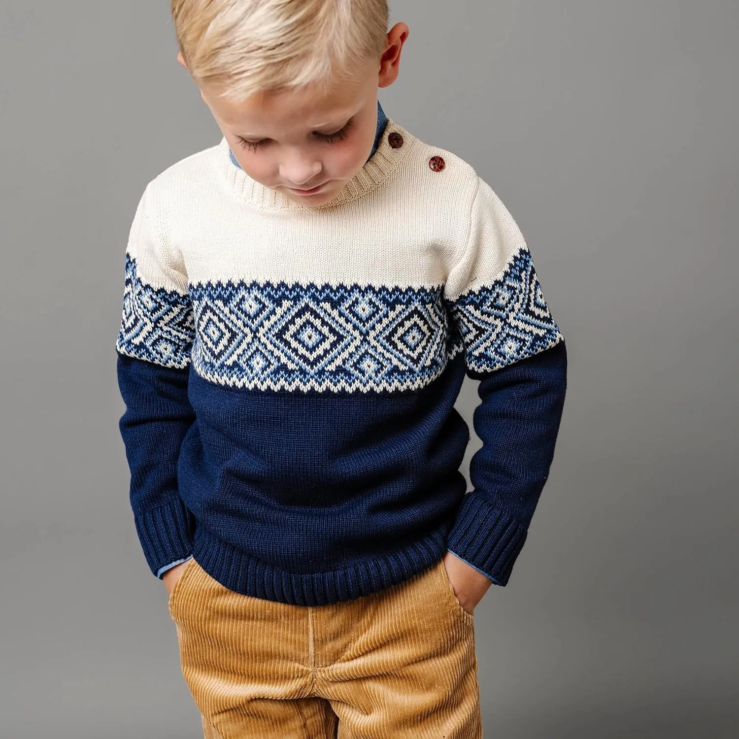 Hope & Henry Boys' Long Sleeve Crew Neck Pullover Sweater