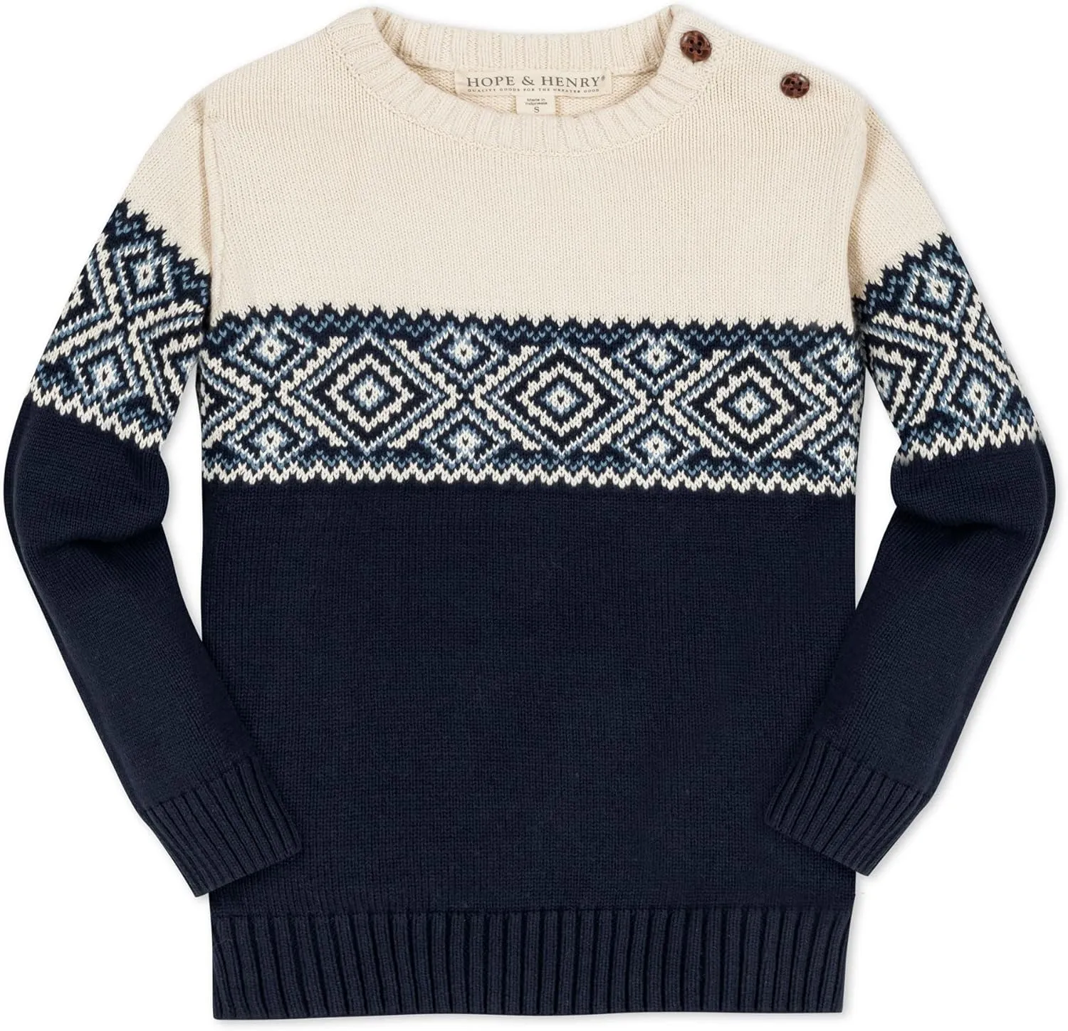 Hope & Henry Boys' Long Sleeve Crew Neck Pullover Sweater