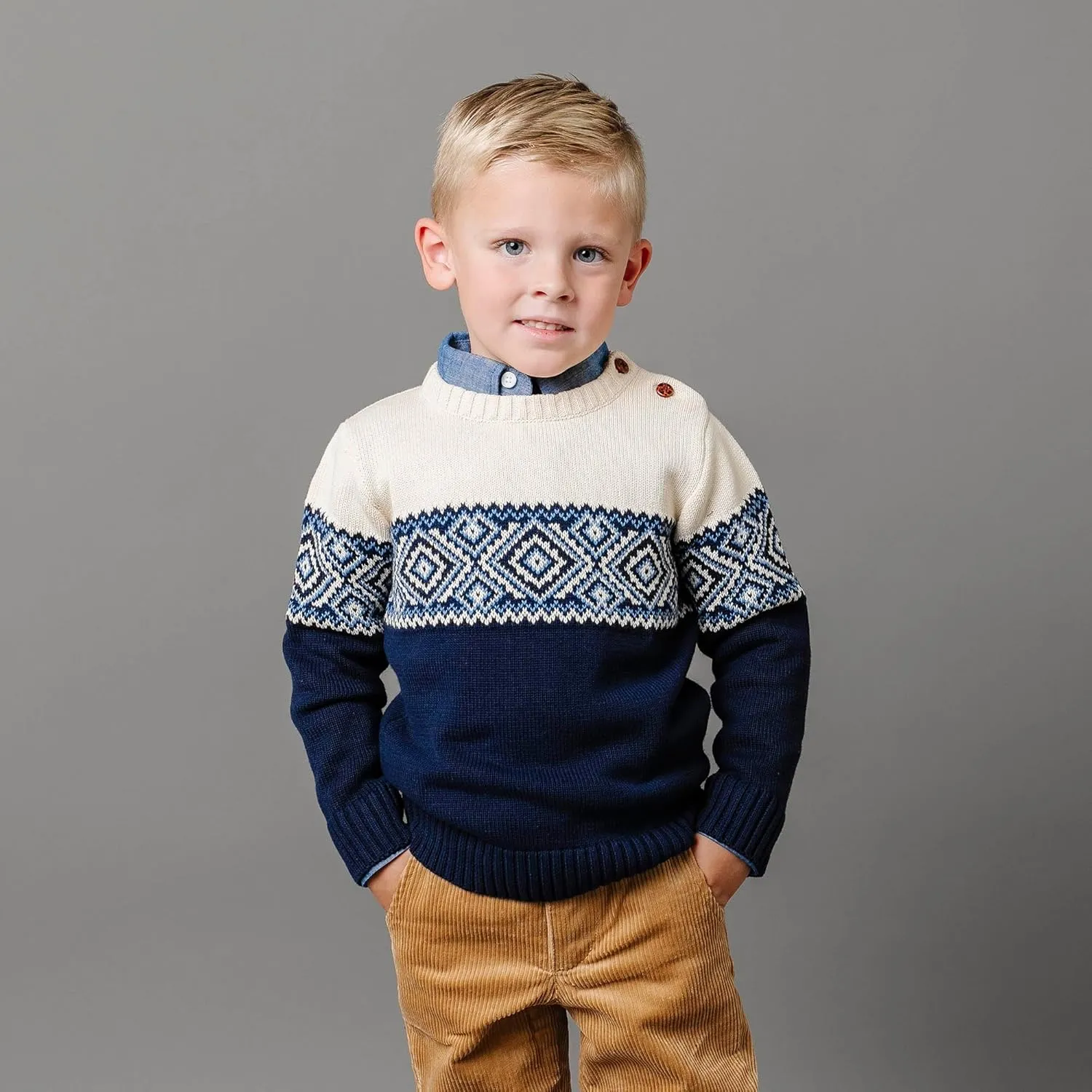 Hope & Henry Boys' Long Sleeve Crew Neck Pullover Sweater