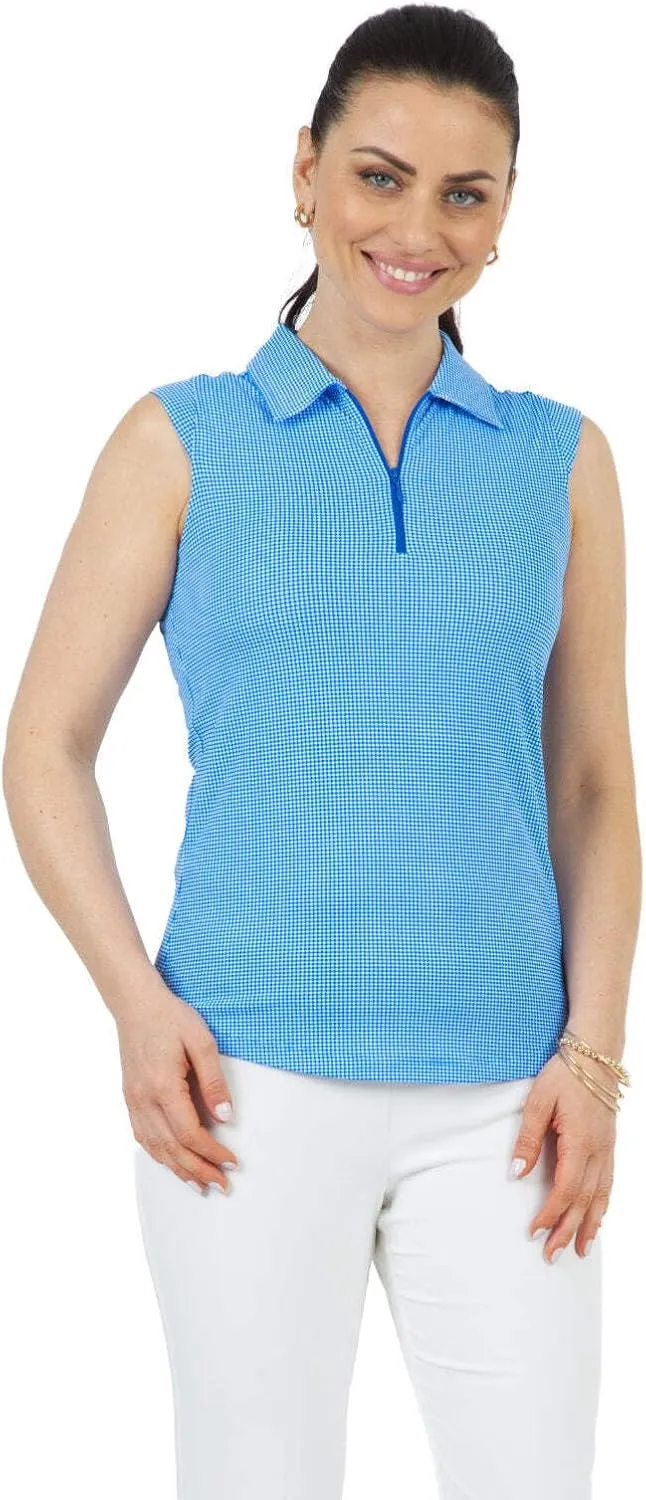 IBKUL Athleisure Wear Sun Protective UPF50  Icefil Cooling Tech Mini Check Sleeveless Polo – 14754