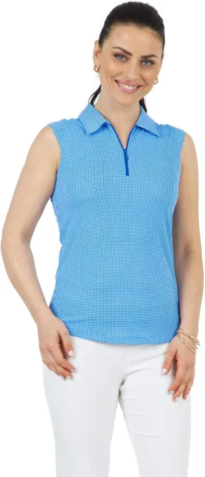 IBKUL Athleisure Wear Sun Protective UPF50  Icefil Cooling Tech Mini Check Sleeveless Polo – 14754