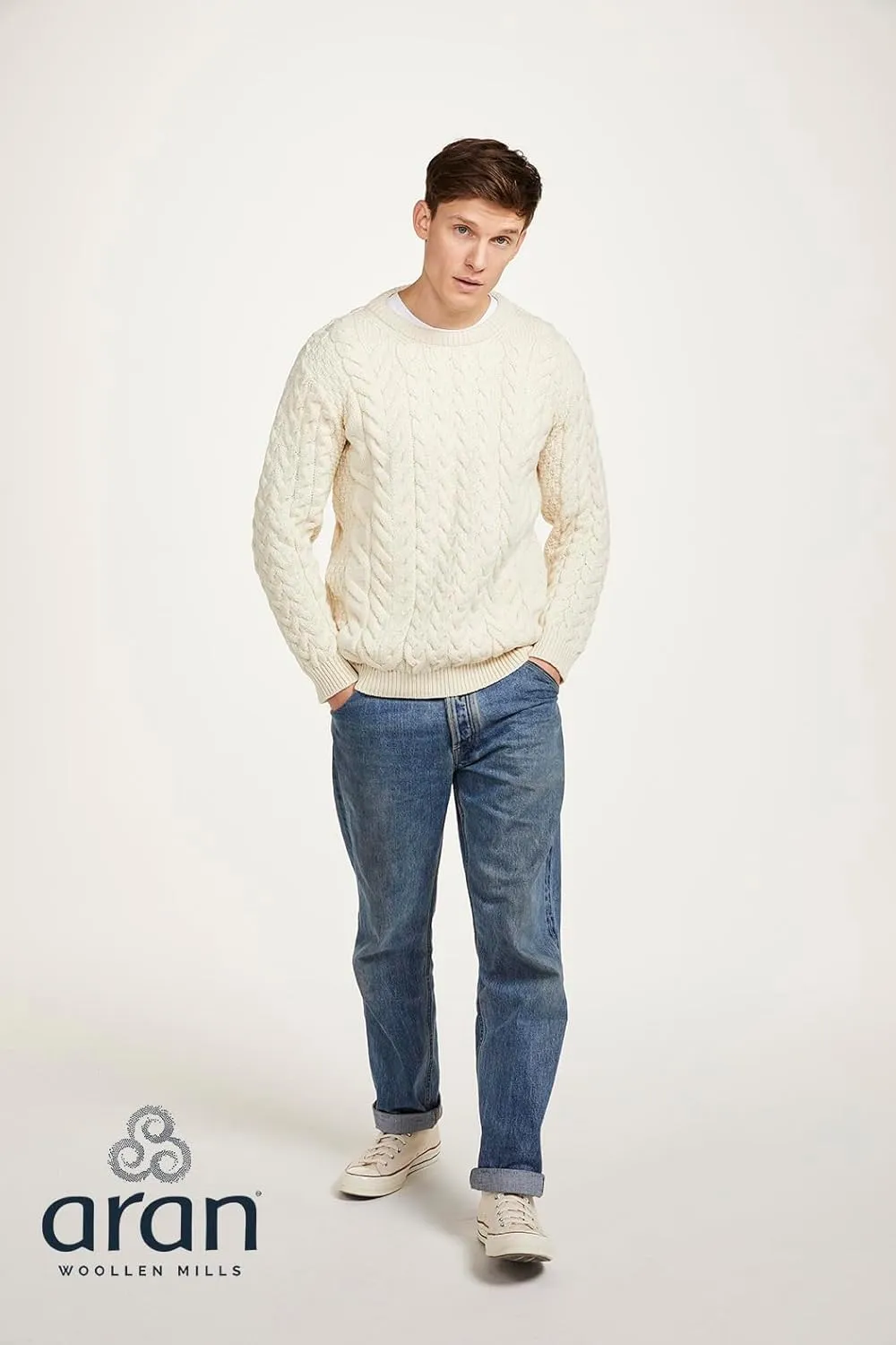 Irish Sweater for Men's Made in Ireland Supersoft Merino Wool Aran Fisherman Pullover