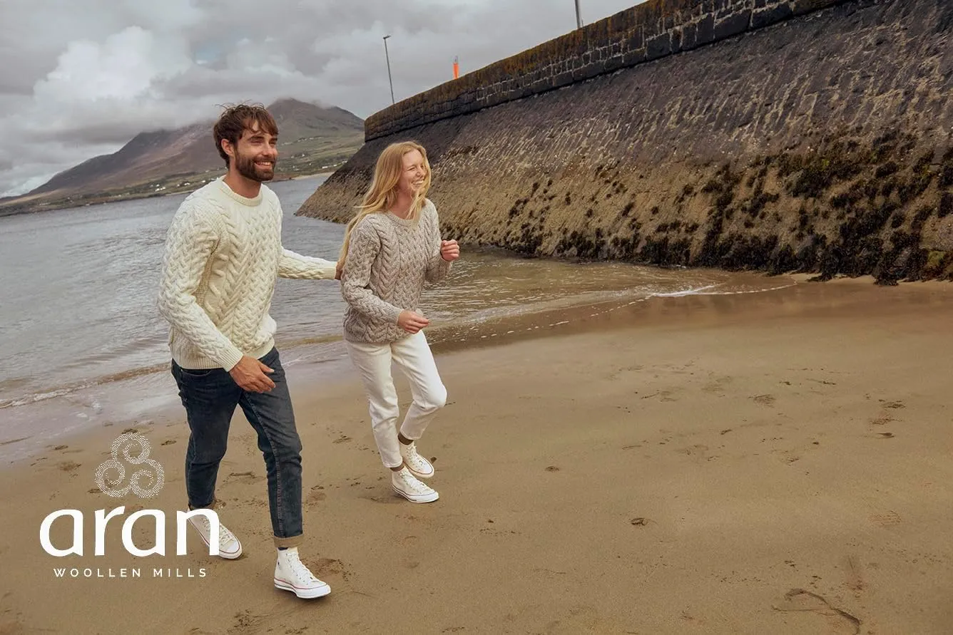 Irish Sweater for Men's Made in Ireland Supersoft Merino Wool Aran Fisherman Pullover