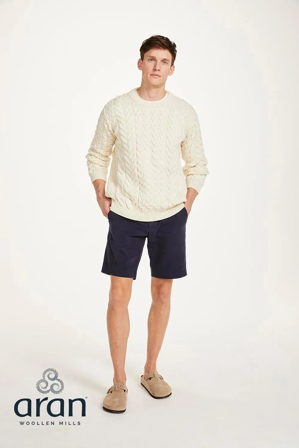 Irish Sweater for Men's Made in Ireland Supersoft Merino Wool Aran Fisherman Pullover