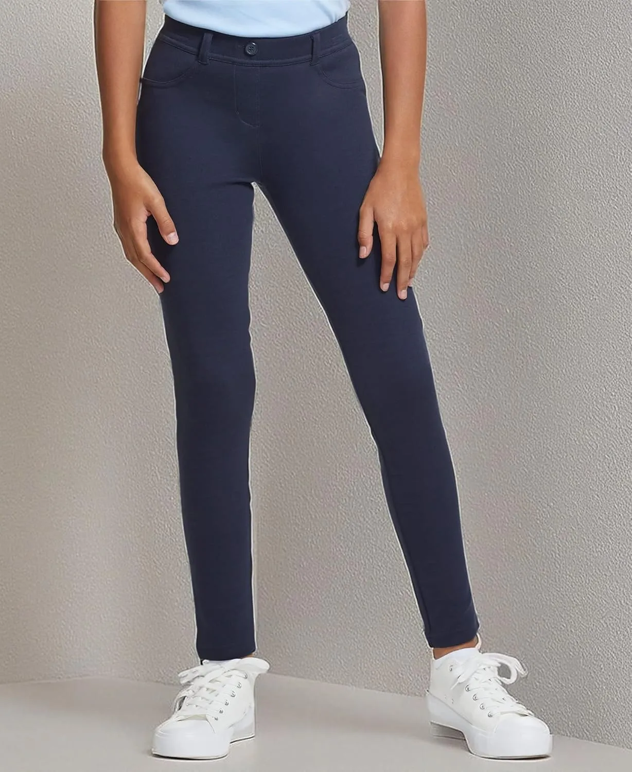 IZOD Girls' School Uniform Skinny Leg Jegging, Flat Front Style with Faux Button, Functional Back Pockets