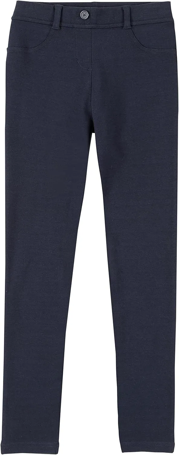 IZOD Girls' School Uniform Skinny Leg Jegging, Flat Front Style with Faux Button, Functional Back Pockets