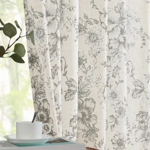 jinchan Linen Blend Curtains Floral Curtains for Living Room 84 Inch Length Grey Printed Curtains Rod Pocket Back Tab Farmhouse Peony Flower Patterned Drapes Bedroom Window Curtain Set 2 Panels